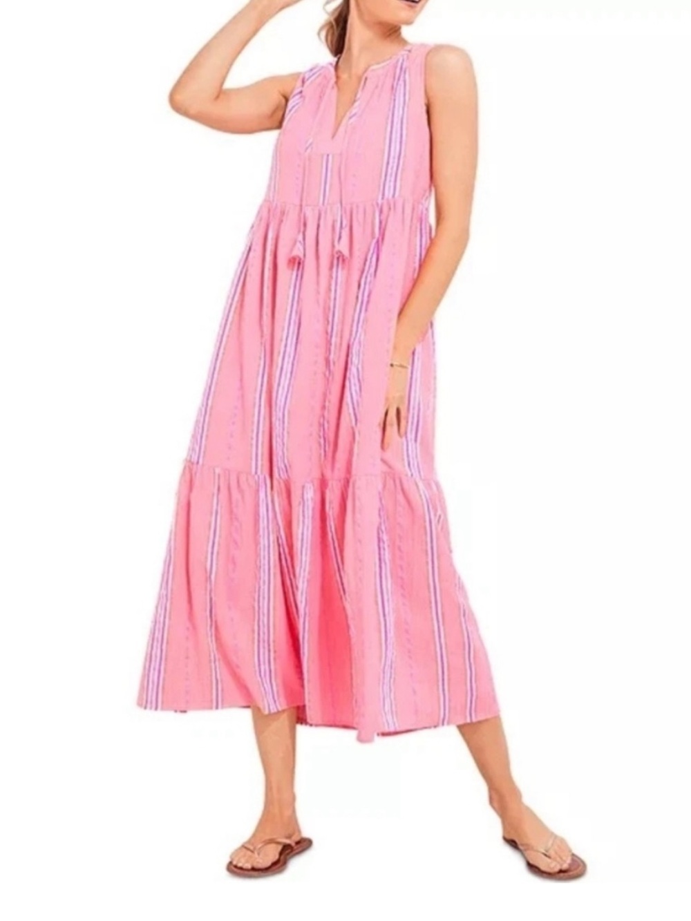 Vineyard Vines Pop Pink Striped Maxi Tiered dress